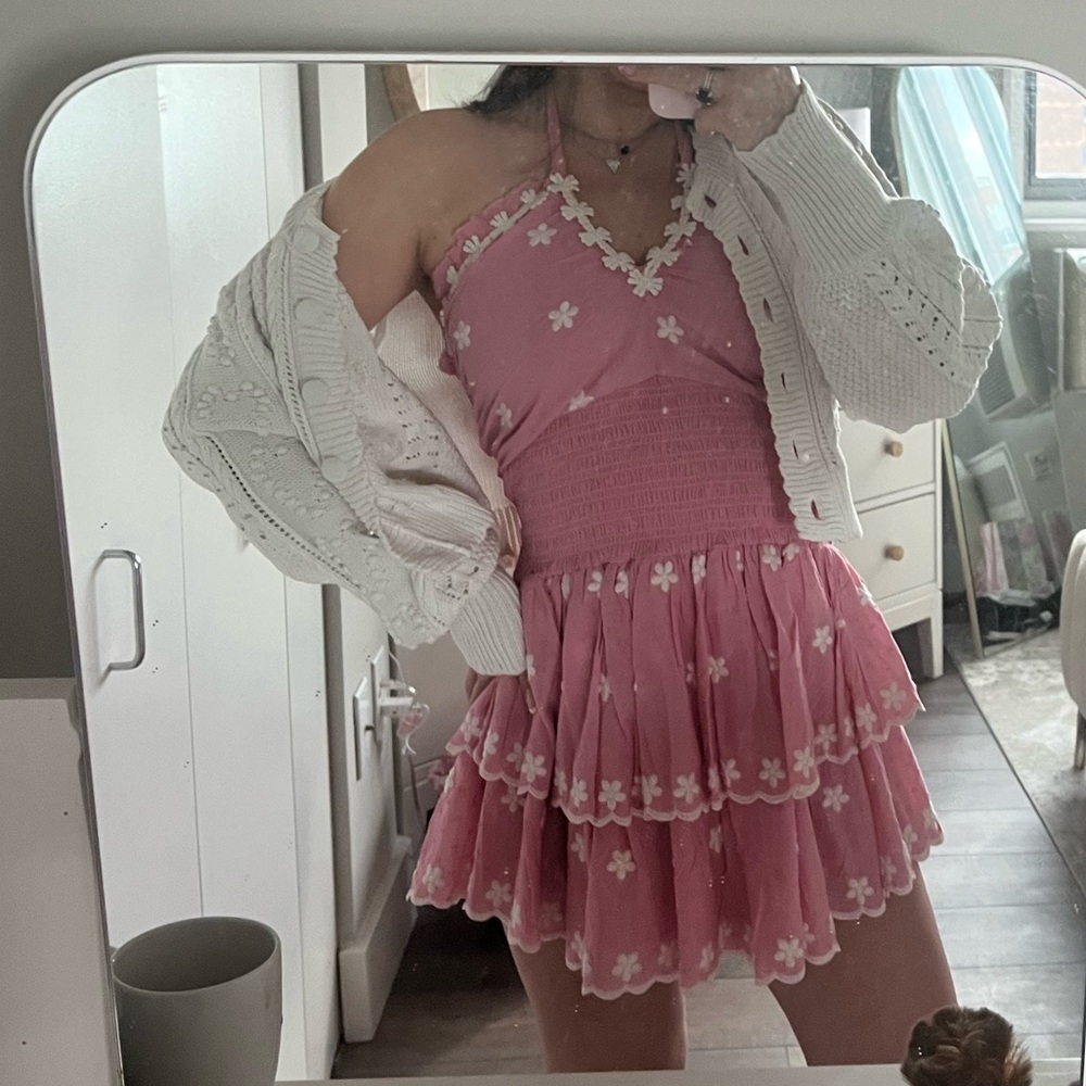 LoveShackFancy Pink Halter Mini Dress